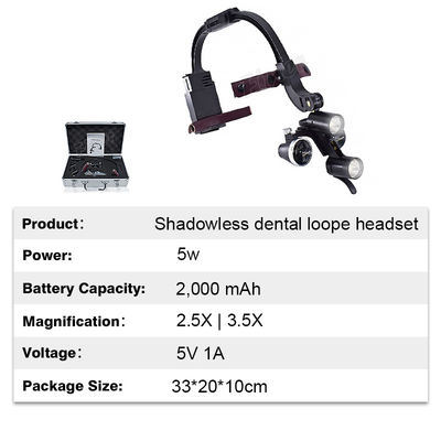 Hoofdband Regelbare Tand Geleide Koplamp Binoculaire Loupes 2.5x 3.5x