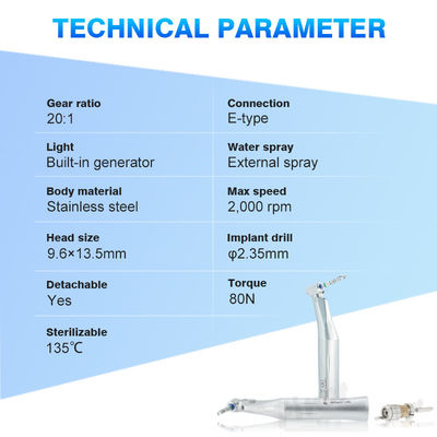 Vermindering tegenhoek E-generator Led licht 20/1 tandheelkundige implantaat handstuk