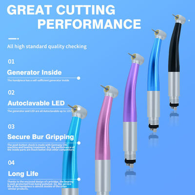 Air Turbine Dental Fiber Optic High Speed Handpiece met 5 LED lichten Dental E-Generator High Speed Handpiece